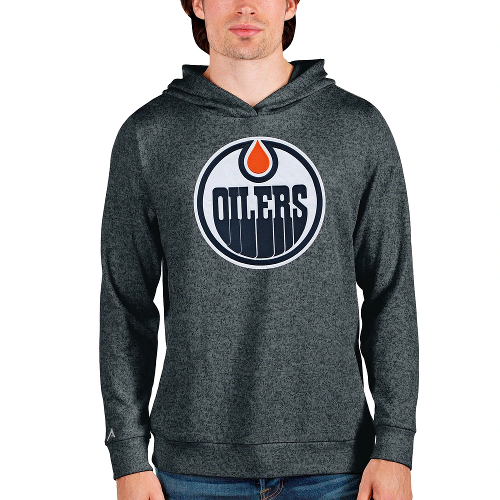 Men's Antigua Heathered Charcoal Edmonton Oilers Absolute Pullover Hoodie