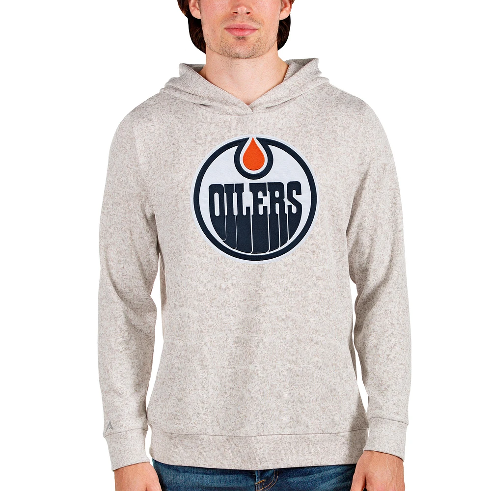 Men's Antigua Oatmeal Edmonton Oilers Absolute Pullover Hoodie