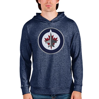 Men's Antigua Heathered Navy Winnipeg Jets Absolute Pullover Hoodie