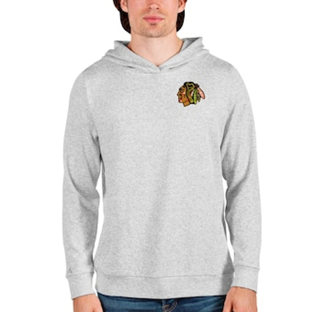Men's Antigua Heathered Gray Chicago Blackhawks Team Absolute Pullover Hoodie