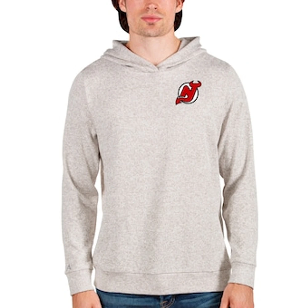 Men's Antigua Oatmeal New Jersey Devils Team Absolute Pullover Hoodie