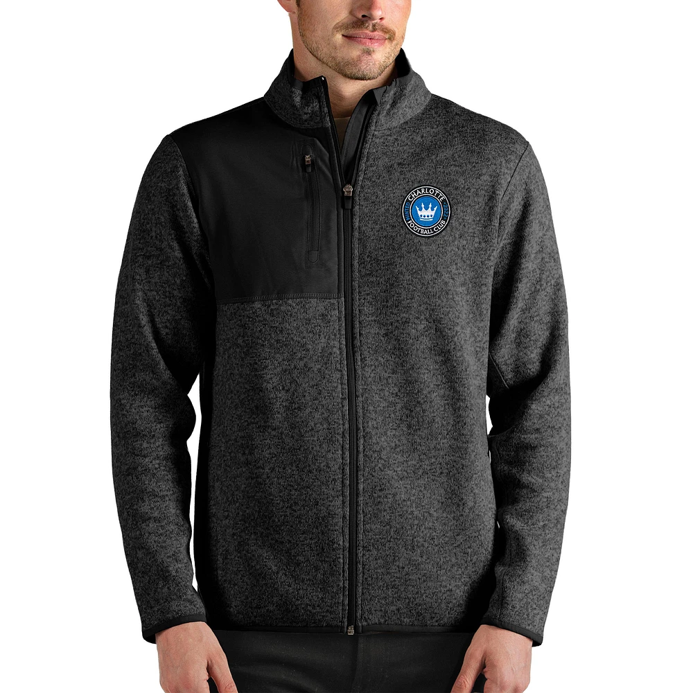 Men's Antigua Heathered Black Charlotte FC Fortune Full-Zip Jacket