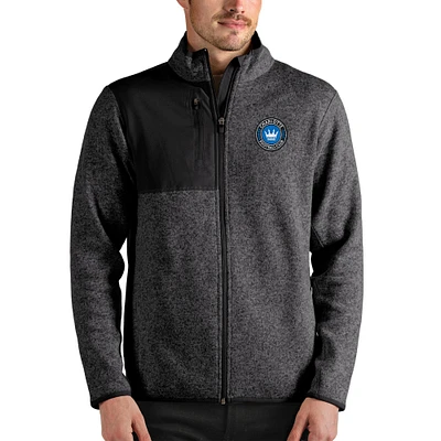 Men's Antigua Heathered Charcoal Charlotte FC Fortune Full-Zip Jacket