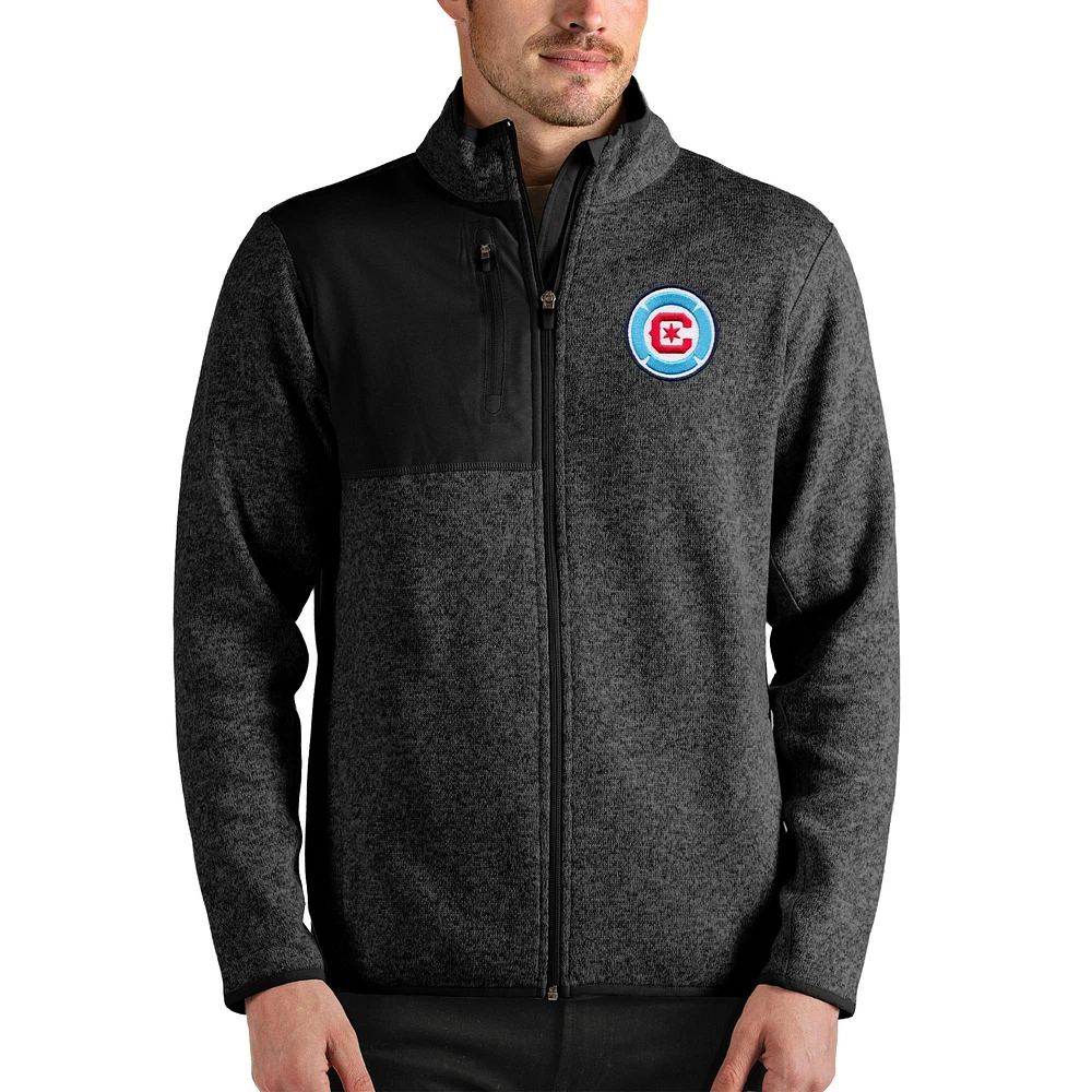 Men's Antigua Heathered Black Chicago Fire Fortune Full-Zip Jacket