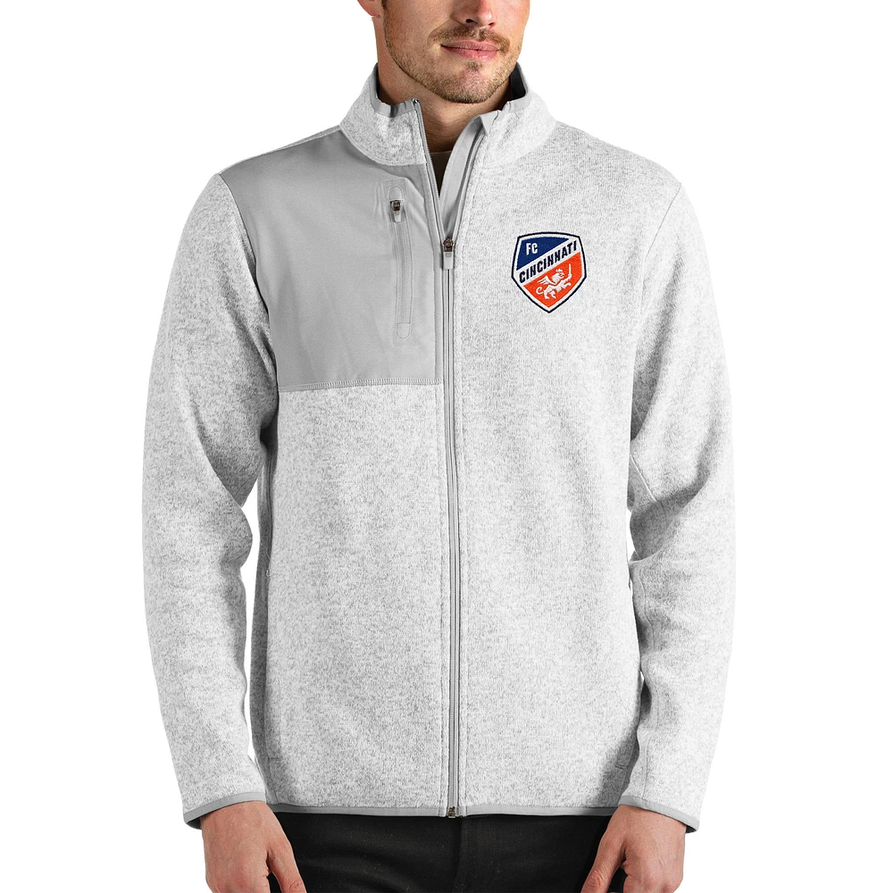 Men's Antigua Heathered Gray FC Cincinnati Fortune Full-Zip Jacket