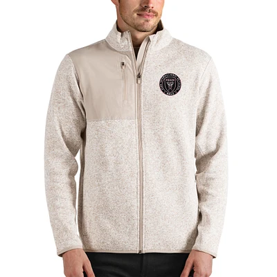 Men's Antigua Oatmeal Inter Miami CF Fortune Full-Zip Jacket