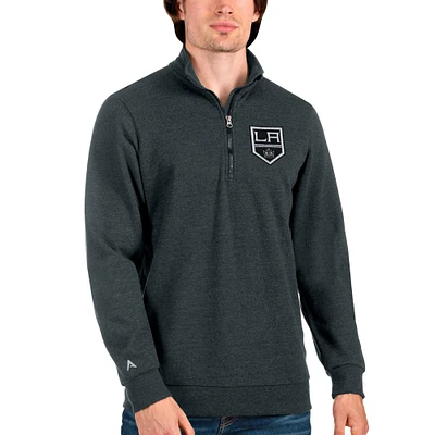 Men's Antigua Heathered Charcoal Los Angeles Kings Action Quarter-Zip Pullover Sweatshirt