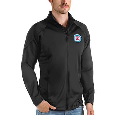 Men's Antigua Black Chicago Fire Links Full-Zip Golf Jacket