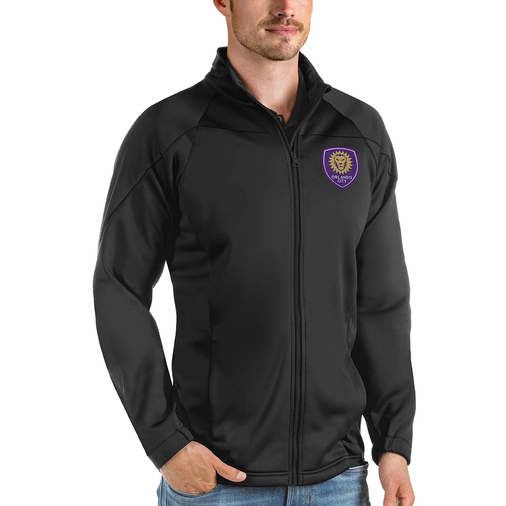 Men's Antigua Black Orlando City SC Links Full-Zip Golf Jacket