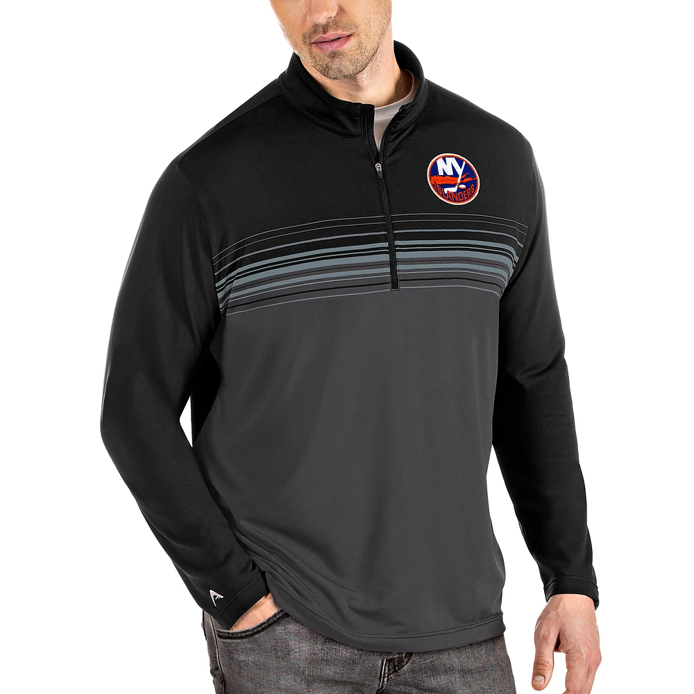 Men's Antigua Black/Gray New York Islanders Big & Tall Pace Quarter-Zip Pullover Top