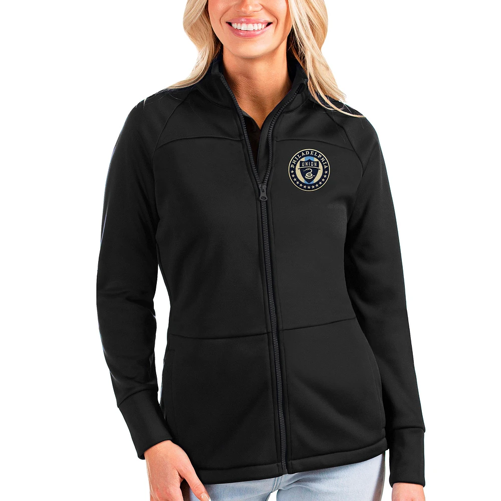Women's Antigua Black Philadelphia Union Links Full-Zip Golf Jacket