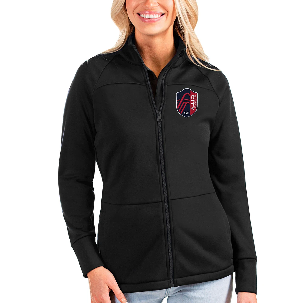 Women's Antigua Black St. Louis City SC Links Full-Zip Golf Jacket