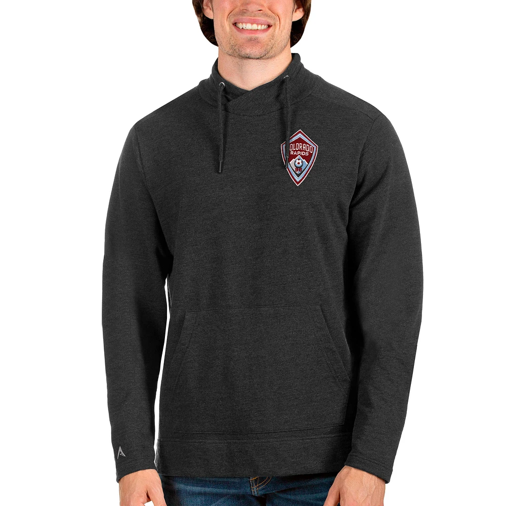 Men's Antigua Heathered Black Colorado Rapids Reward Crossover Neckline Pullover Sweatshirt