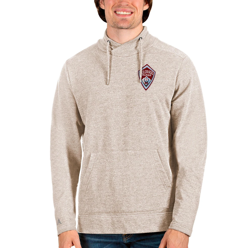 Men's Antigua Oatmeal Colorado Rapids Reward Crossover Neckline Pullover Sweatshirt