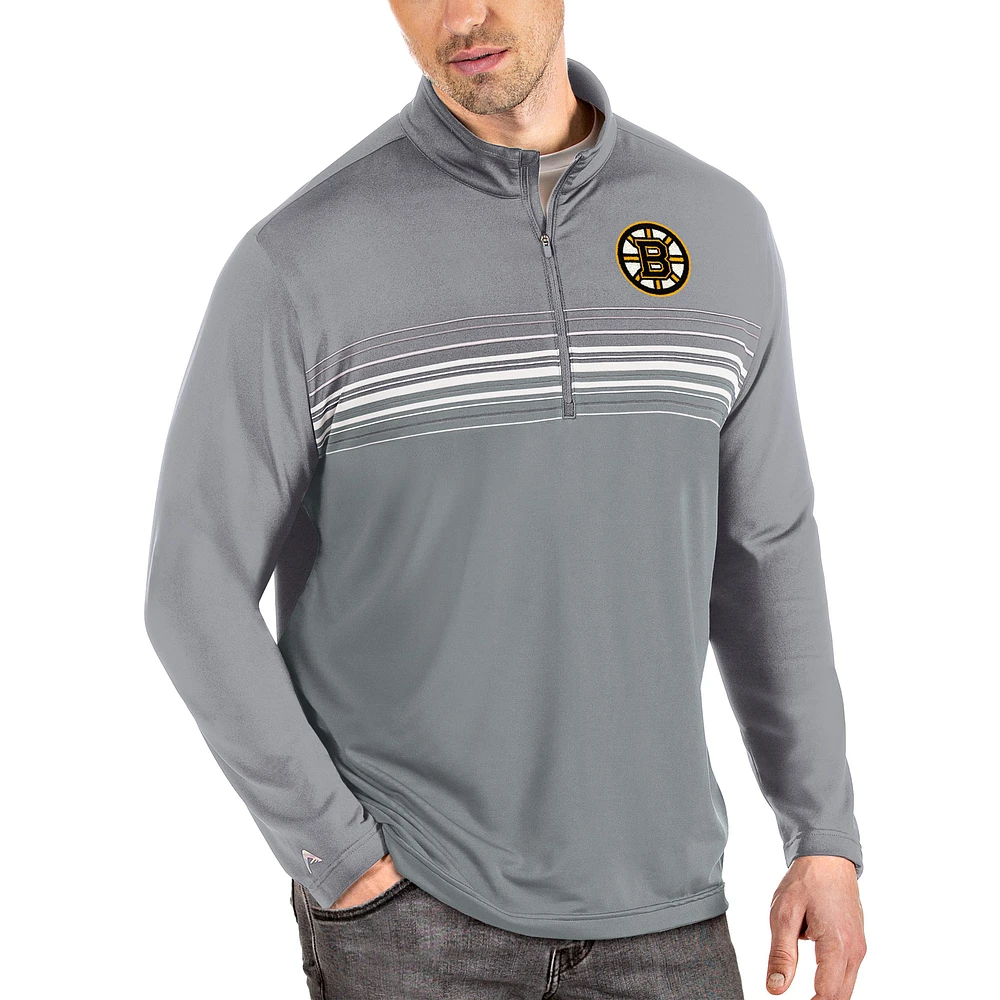 Men's Antigua Gray Boston Bruins Pace Quarter-Zip Pullover Top