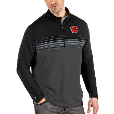 Men's Antigua Black/Gray Calgary Flames Pace Quarter-Zip Pullover Top