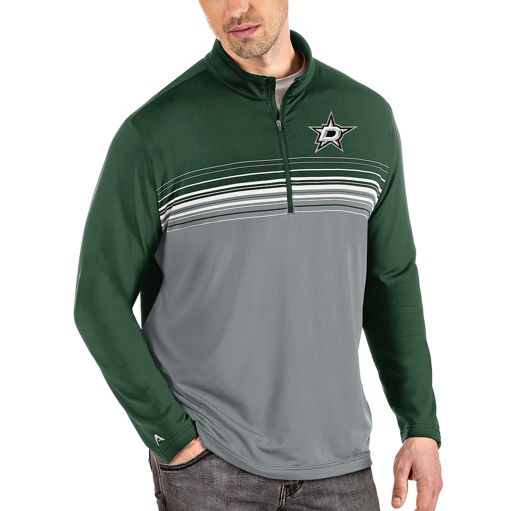 Men's Antigua Kelly Green/Gray Dallas Stars Pace Quarter-Zip Pullover Top