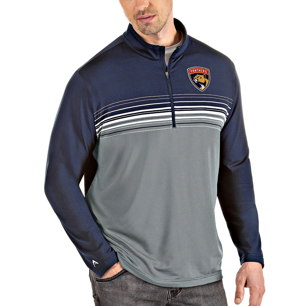 Men's Antigua Navy/Gray Florida Panthers Pace Quarter-Zip Pullover Top