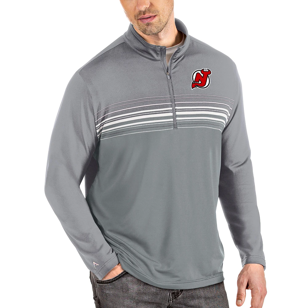 Men's Antigua Gray New Jersey Devils Pace Quarter-Zip Pullover Top