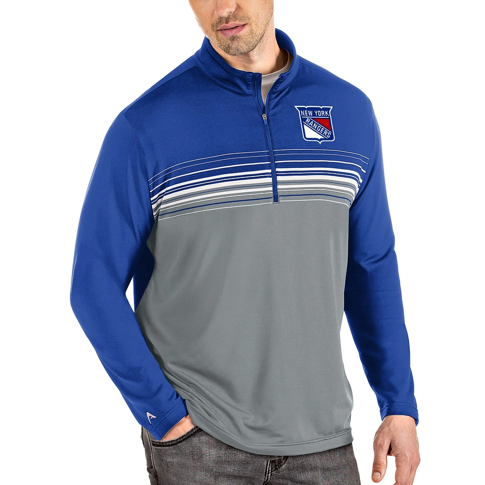 Men's Antigua Blue/Gray New York Rangers Pace Quarter-Zip Pullover Top