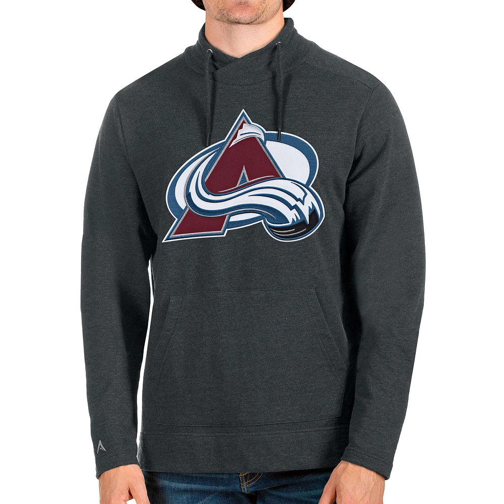 Men's Antigua Heathered Charcoal Colorado Avalanche Reward Crossover Neckline Pullover Sweatshirt