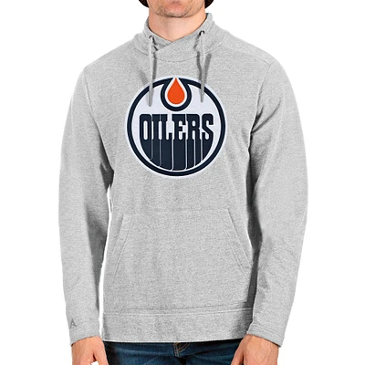 Men's Antigua Heathered Gray Edmonton Oilers Reward Crossover Neckline Pullover Sweatshirt