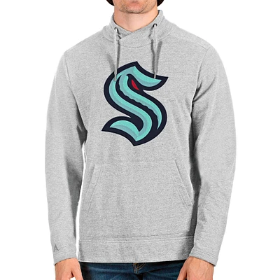 Men's Antigua Heathered Gray Seattle Kraken Reward Crossover Neckline Pullover Sweatshirt