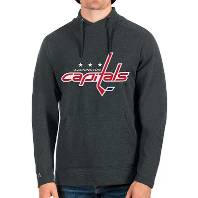 Men's Antigua Heathered Charcoal Washington Capitals Reward Crossover Neckline Pullover Sweatshirt