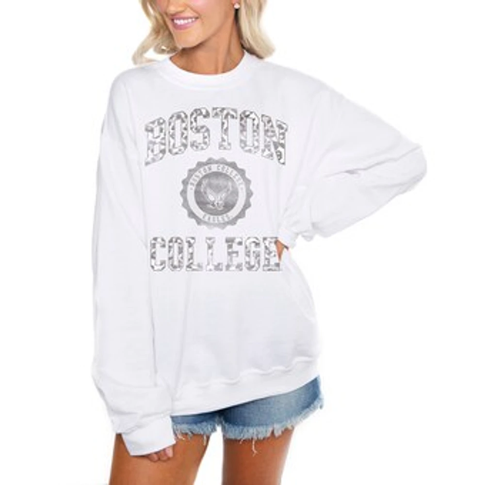 Women's Gameday Couture White Boston College Eagles Trendspotter Perfect Crewneck Pullover Lightweight Sweatshirt