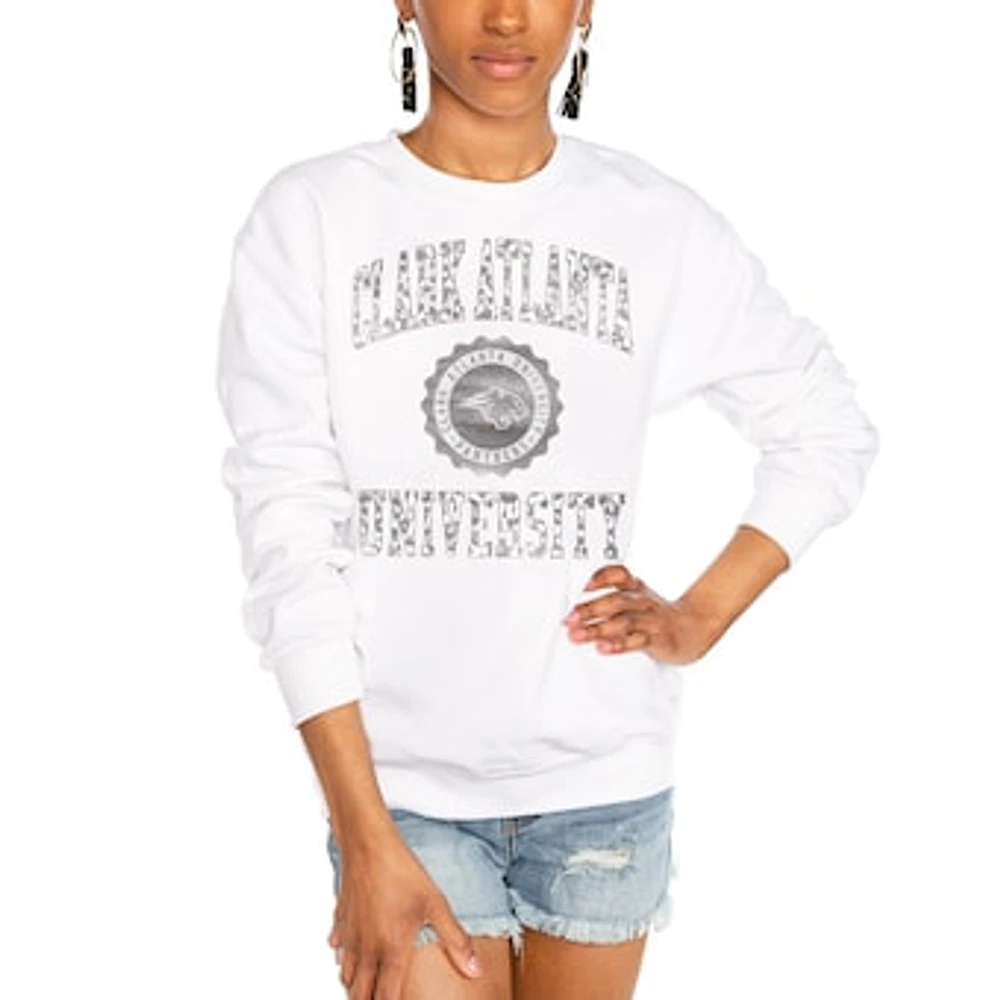 Women's Gameday Couture White Clark Atlanta University Panthers Trendspotter Perfect Crewneck Pullover Lightweight Sweatshirt