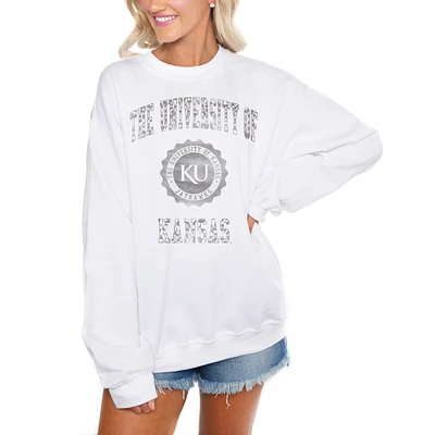 Women's Gameday Couture White Kansas Jayhawks Trendspotter Perfect Crewneck Pullover Lightweight Sweatshirt