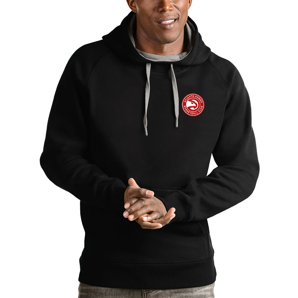 Men's Antigua Black Atlanta Hawks Victory Pullover Hoodie