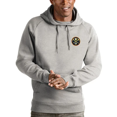 Men's Antigua Heathered Gray Denver Nuggets Victory Pullover Hoodie