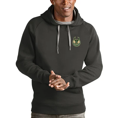 Men's Antigua Charcoal Milwaukee Bucks Victory Pullover Hoodie
