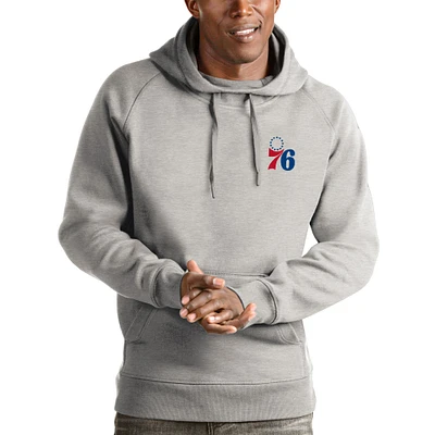Men's Antigua Heathered Gray Philadelphia 76ers Victory Pullover Hoodie