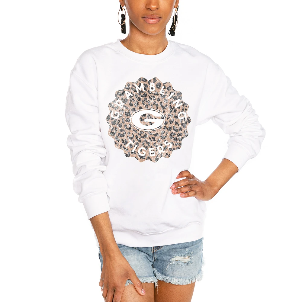 Women's Gameday Couture White Grambling Tigers Wild Side Perfect Crewneck Pullover Sweatshirt