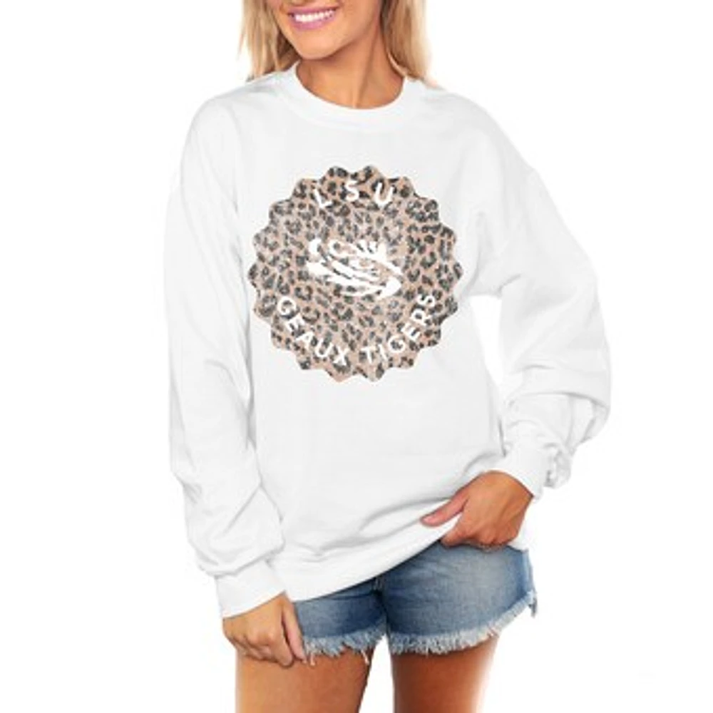 Women's Gameday Couture White LSU Tigers Wild Side Perfect Crewneck Pullover Sweatshirt