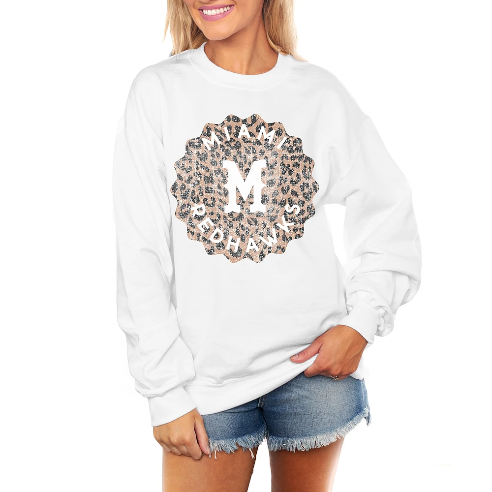 Women's Gameday Couture White Miami University RedHawks Wild Side Perfect Crewneck Pullover Sweatshirt