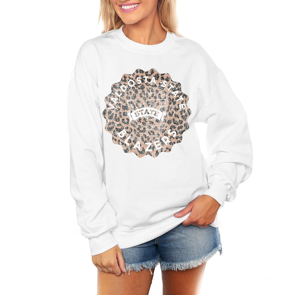 Women's Gameday Couture White Valdosta State Blazers Wild Side Perfect Crewneck Pullover Sweatshirt