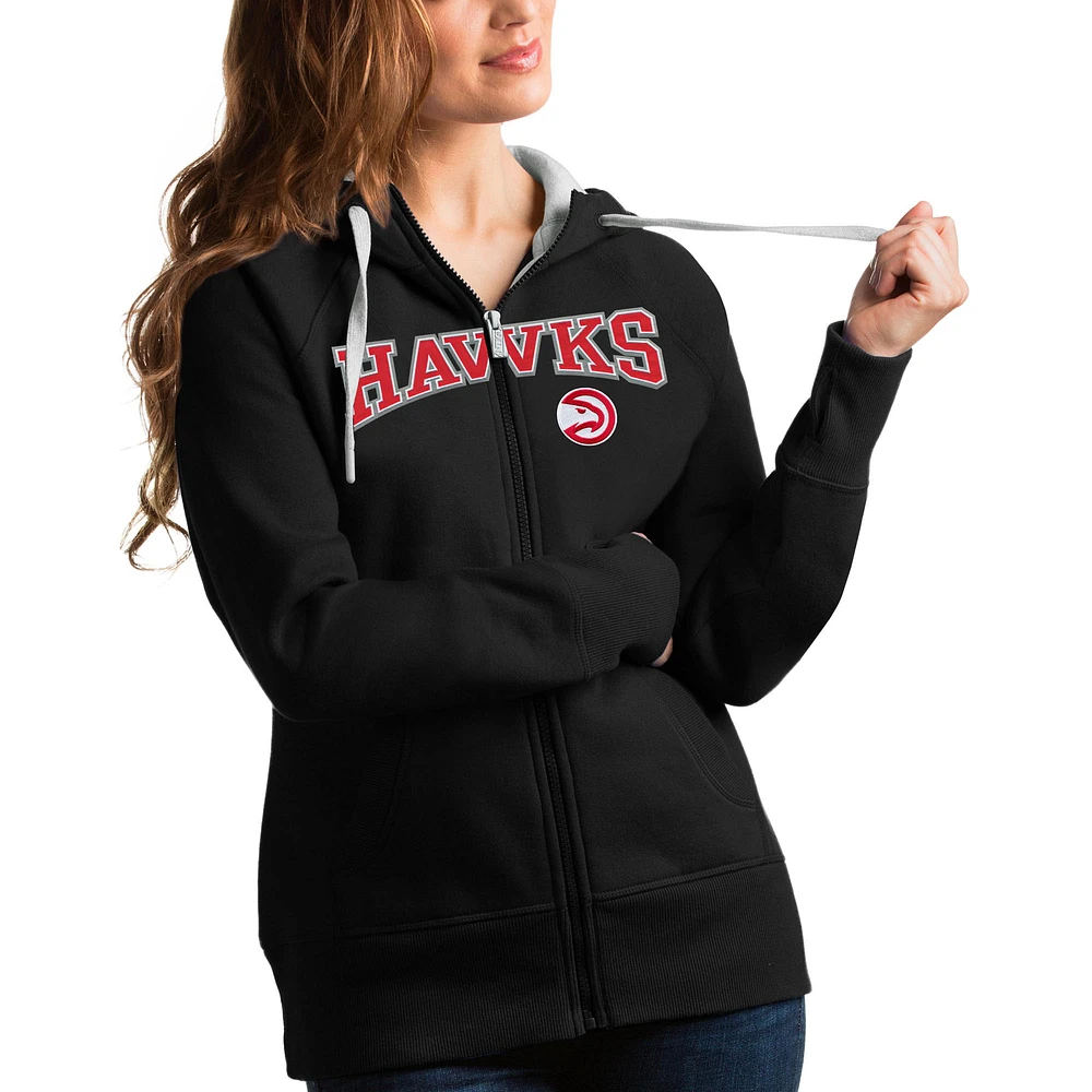 Women's Antigua Black Atlanta Hawks Team Victory Full-Zip Hoodie