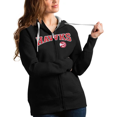 Women's Antigua Black Atlanta Hawks Team Victory Full-Zip Hoodie