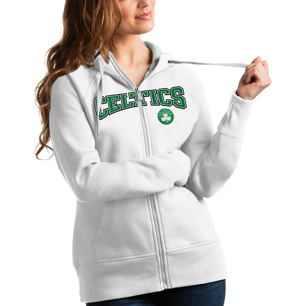Women's Antigua White Boston Celtics Team Victory Full-Zip Hoodie