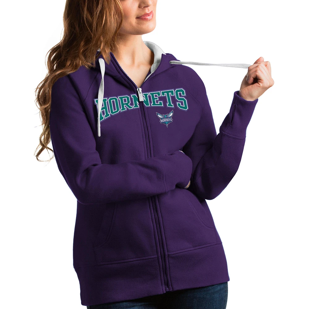 Women's Antigua Purple Charlotte Hornets Team Victory Full-Zip Hoodie