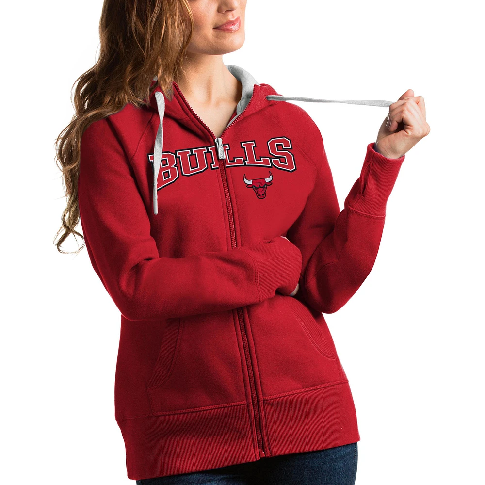Women's Antigua Red Chicago Bulls Team Victory Full-Zip Hoodie