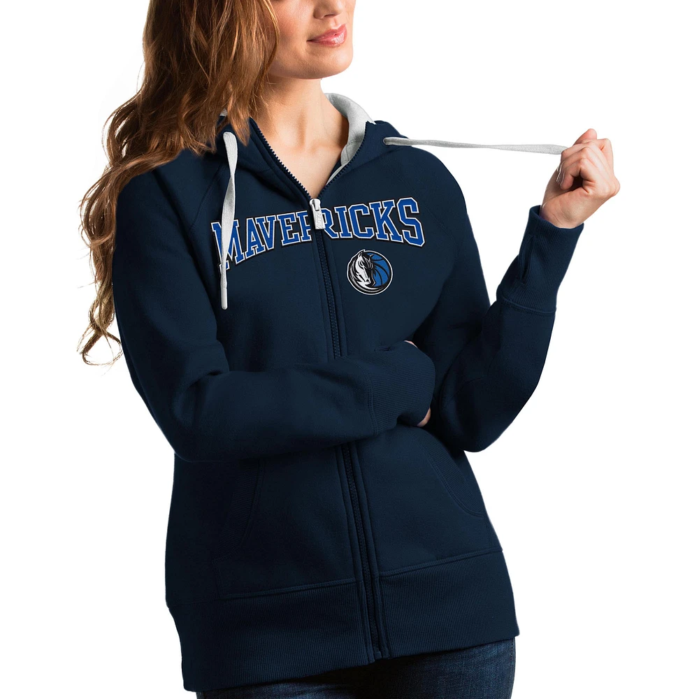Women's Antigua Navy Dallas Mavericks Team Victory Full-Zip Hoodie