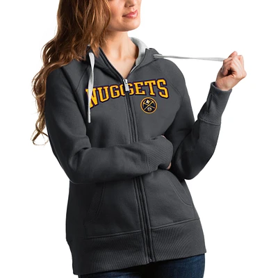 Women's Antigua Charcoal Denver Nuggets Team Victory Full-Zip Hoodie