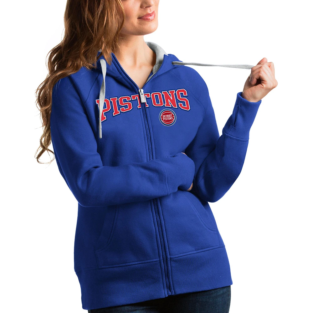 Women's Antigua Royal Detroit Pistons Team Victory Full-Zip Hoodie