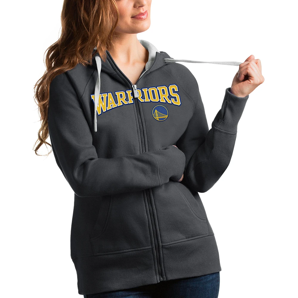 Women's Antigua Charcoal Golden State Warriors Team Victory Full-Zip Hoodie