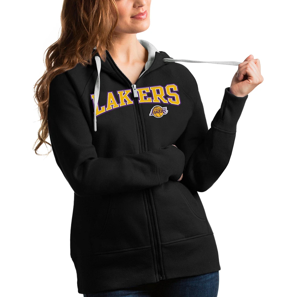 Women's Antigua Black Los Angeles Lakers Team Victory Full-Zip Hoodie