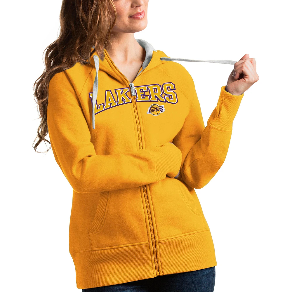 Women's Antigua Gold Los Angeles Lakers Team Victory Full-Zip Hoodie